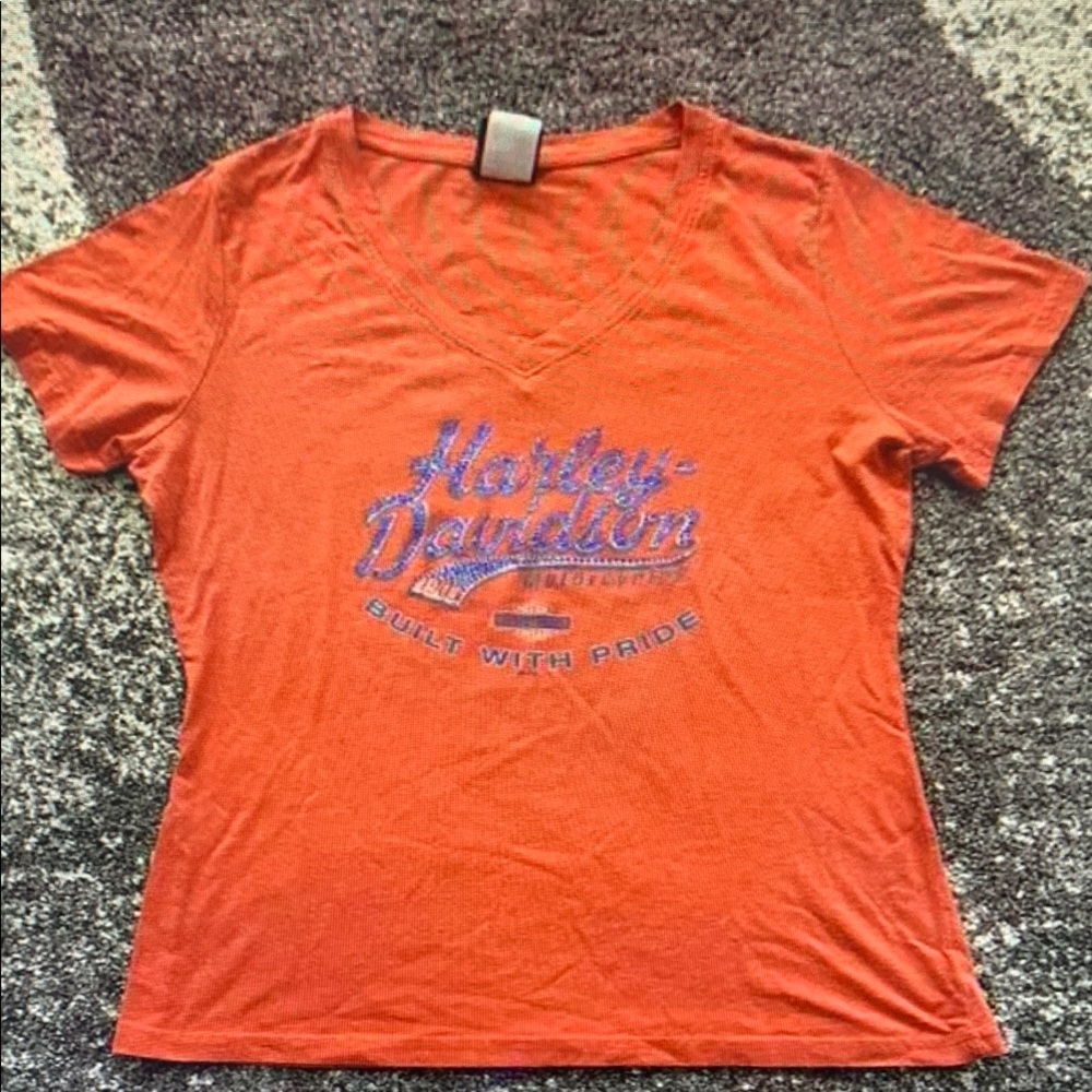 Harley-Davidson Women's Orange V-Neck Top